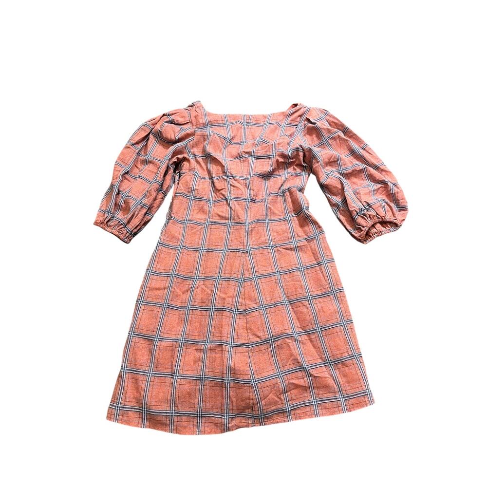Free People Miss Molly Red and Blue Plaid Deep V Neck Dress Size 4 - Picture 8 of 11